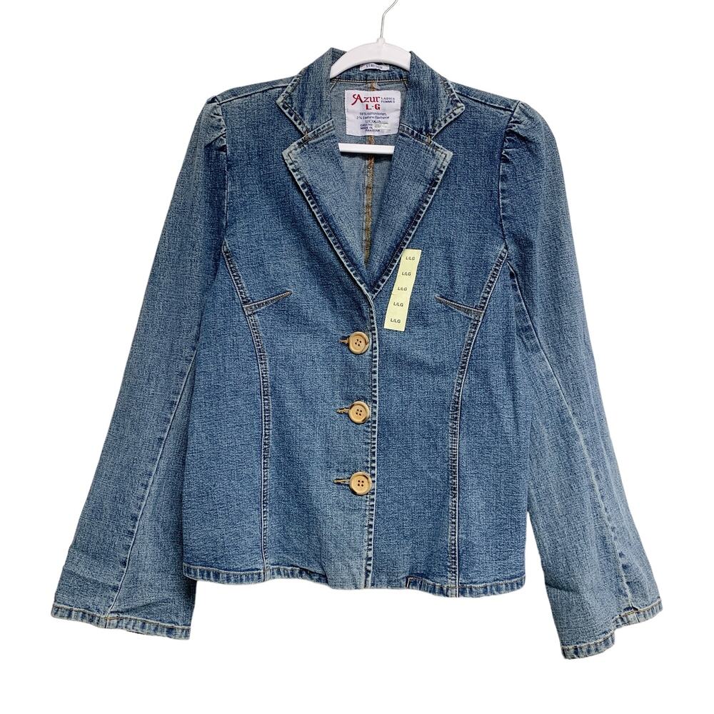 Azur Womens Size L Blue Stretch Button Up Denim Jacket